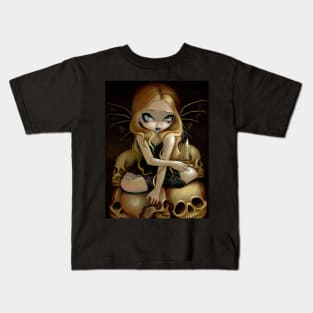 Creepy Cute Goth Fairy on Pile of Skulls Kids T-Shirt